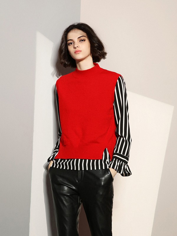 爱凡西2022春夏季白色条纹衬衫