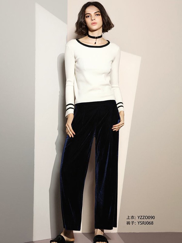 爱凡西女装2022春夏季黑色纯色阔腿裤