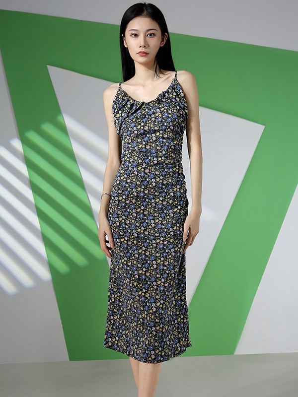 NONO女装2022春夏季黑色波点吊带裙