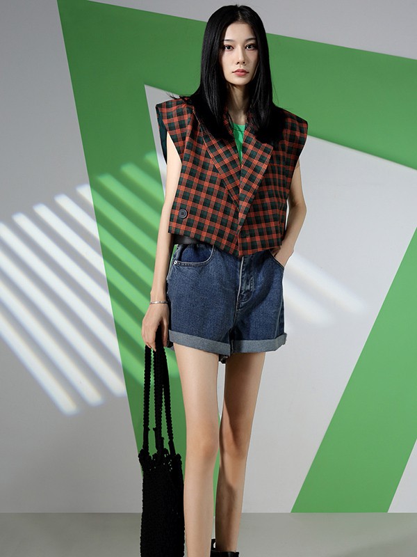 NONO女装2022春夏季棕色格子外套