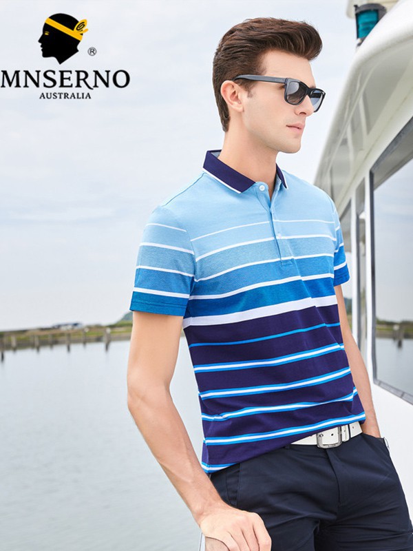曼西尔奴男装2022春夏季拼色条纹polo衫