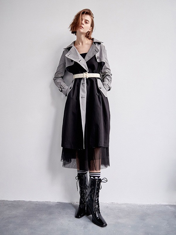 伊洛女装2022春夏季拼色拼接风衣