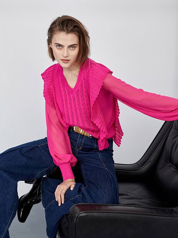 伊洛女装2022春夏季藏蓝色纯色阔腿裤