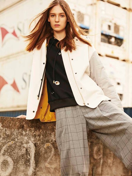 T&W女装2021秋冬季灰色格子长裤