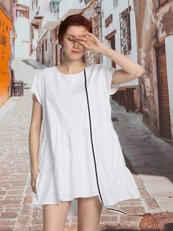 莫妮卡2022春夏季白色不对称连衣裙