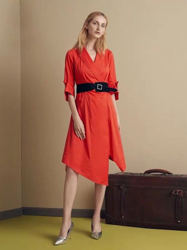 星期天女装2022春夏季橙色连衣裙