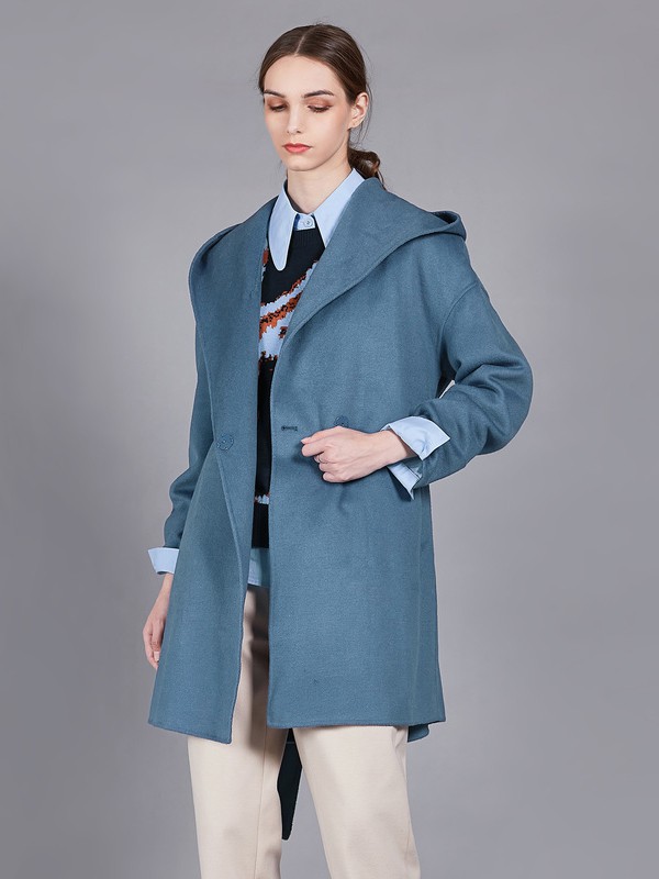 舒朗女装2021秋冬季蓝色大衣