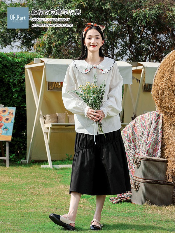 OR.Kart2022春夏季白色娃娃领衬衫