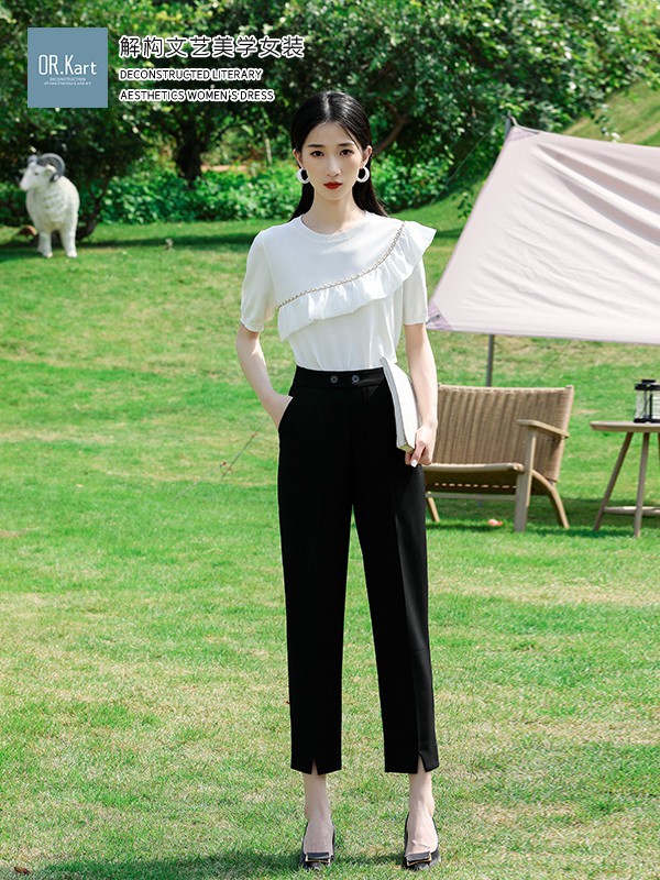 OR.Kart2022春夏季白色荷叶边T恤