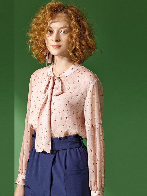 纷漫2022春夏季粉色波点雪纺衫