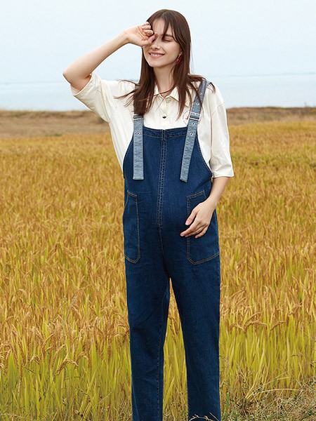 快乐屋女装2022春夏季藏蓝色背带裤