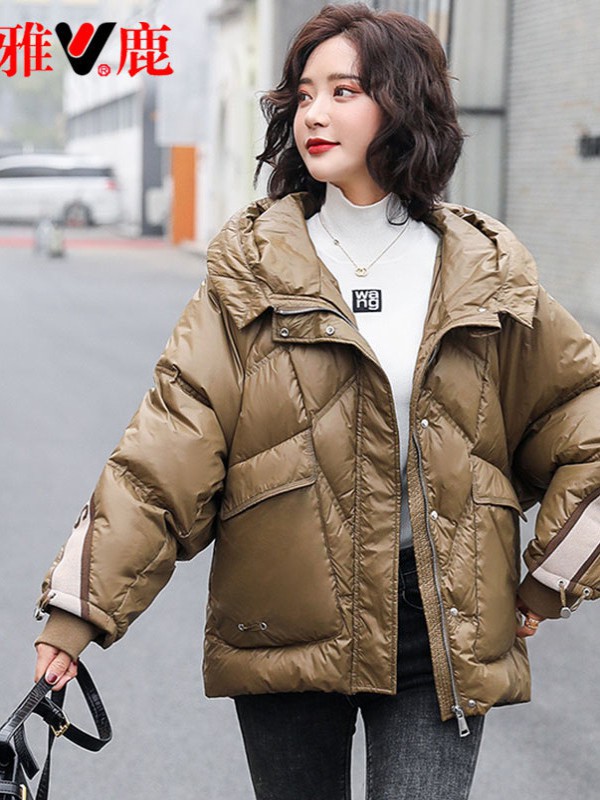 雅鹿女装2021秋冬季咖啡色棉服