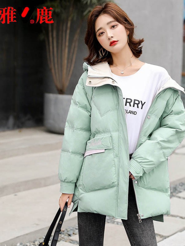 雅鹿女装2021秋冬季绿色棉服