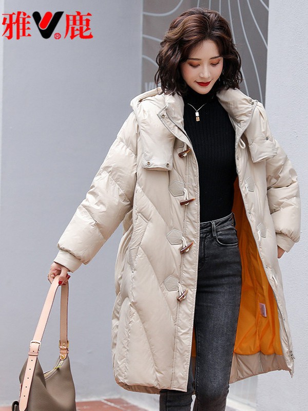 雅鹿女装2021秋冬季白色派克服