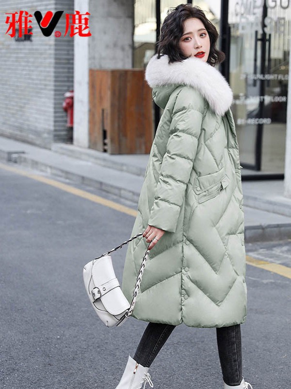 雅鹿女装2021秋冬季绿色棉服