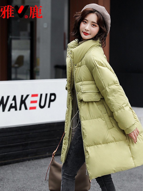 雅鹿女装2021秋冬季绿色棉服