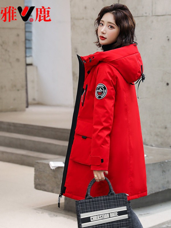 雅鹿女装2021秋冬季红色派克服