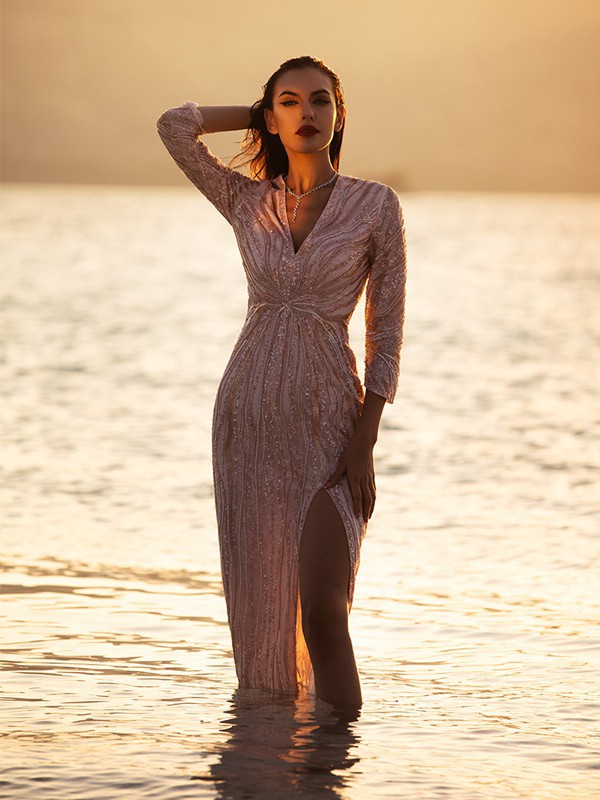 克劳西女装2022春夏季粉色连衣裙