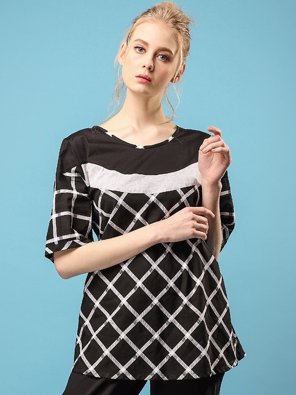 三布居女装2022春夏季黑色T恤