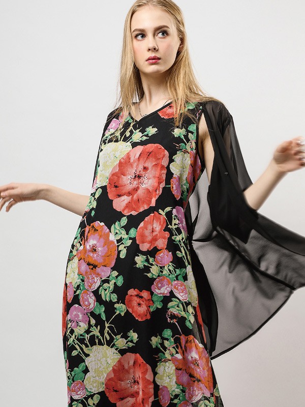 三布居女装2022春夏季黑色连衣裙