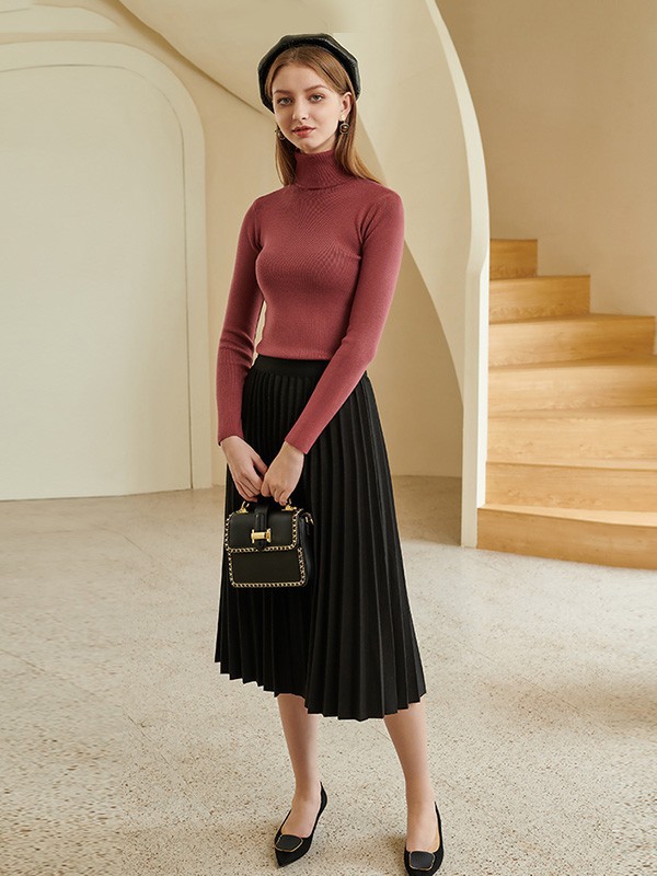 珈姿莱尔女装2021秋冬季酒红色针织衫