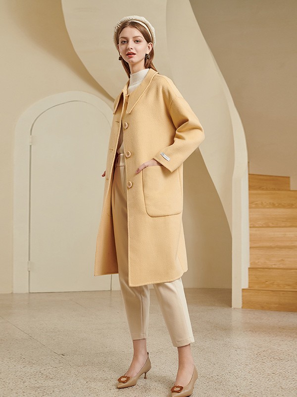 珈姿莱尔女装2021秋冬季黄色大衣