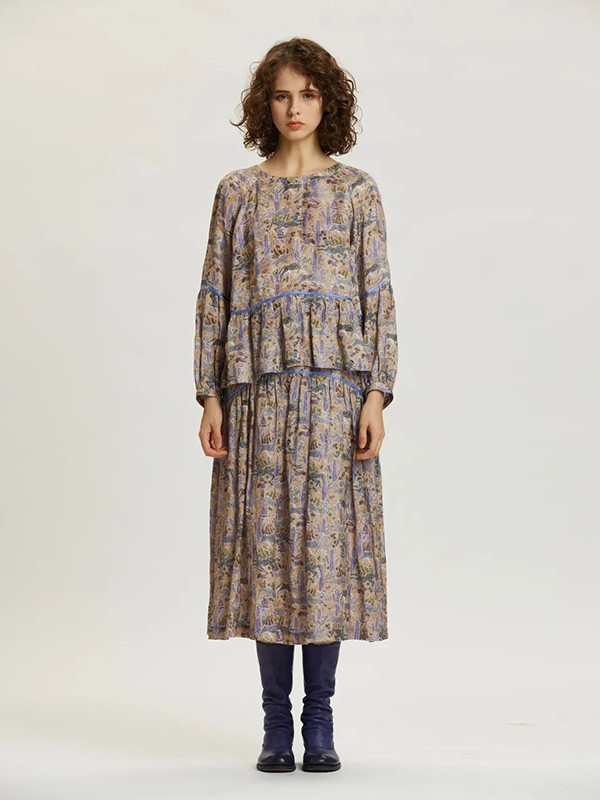 德诗女装2021秋冬季灰色连衣裙