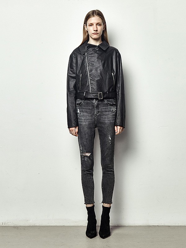 德诗女装2021秋冬季黑色皮裤