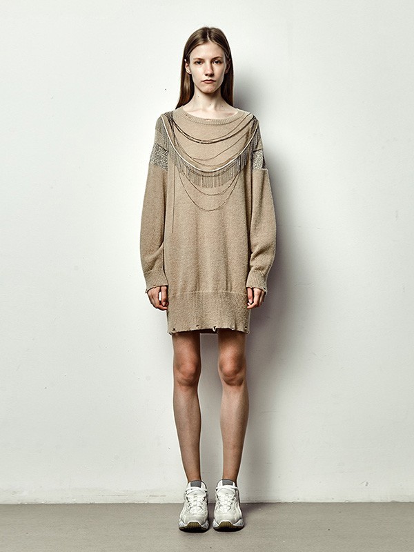 德诗2021秋冬季棕色毛衣裙