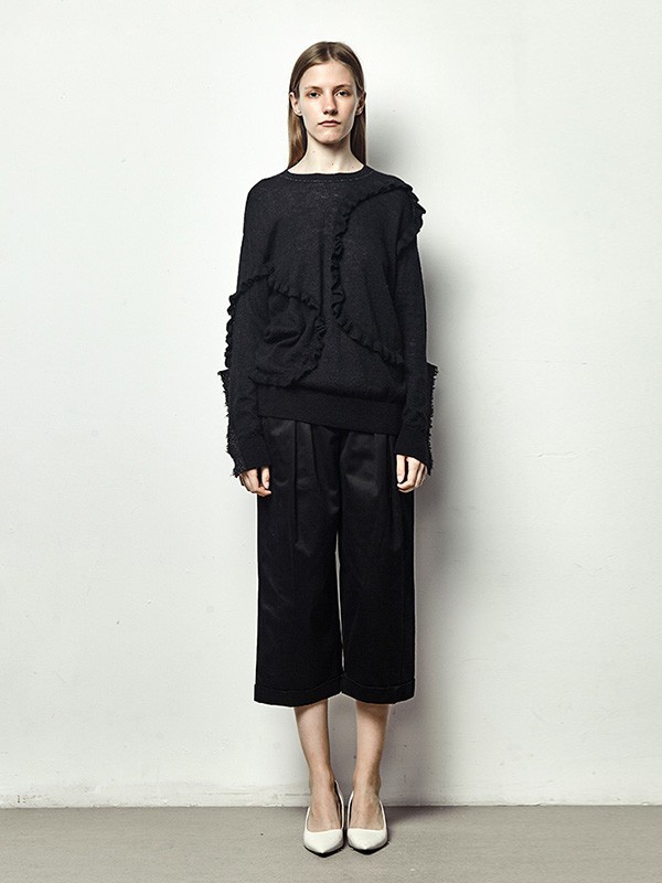 德诗2021秋冬季黑色阔腿裤