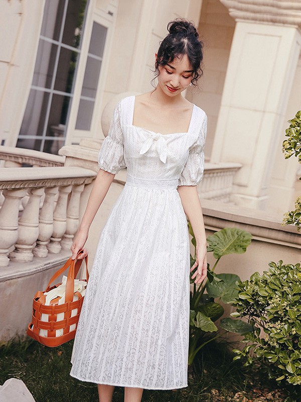 J.COCO女装2022春夏季白色连衣裙