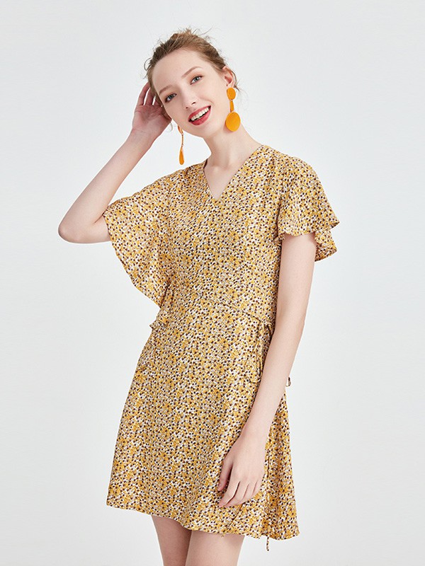 J.COCO女装2022春夏季黄色连衣裙