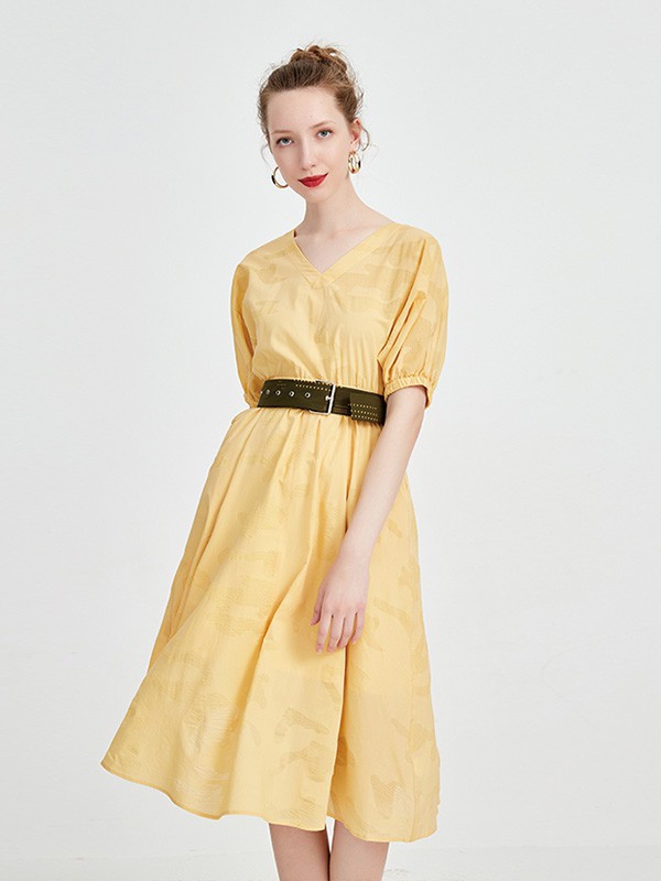 J.COCO女装2022春夏季黄色连衣裙