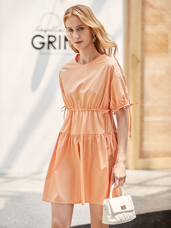 J.COCO女装2022春夏季橙色连衣裙