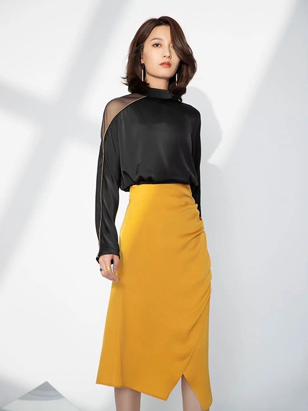 杨尚女装2022春夏季黄色包臀裙