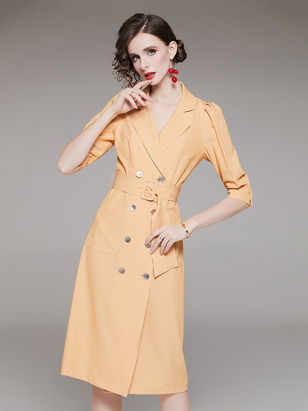 D.T.Z女装2022春夏季黄色连衣裙