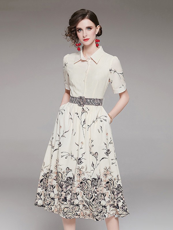 D.T.Z女装2022春夏季白色印花连衣裙