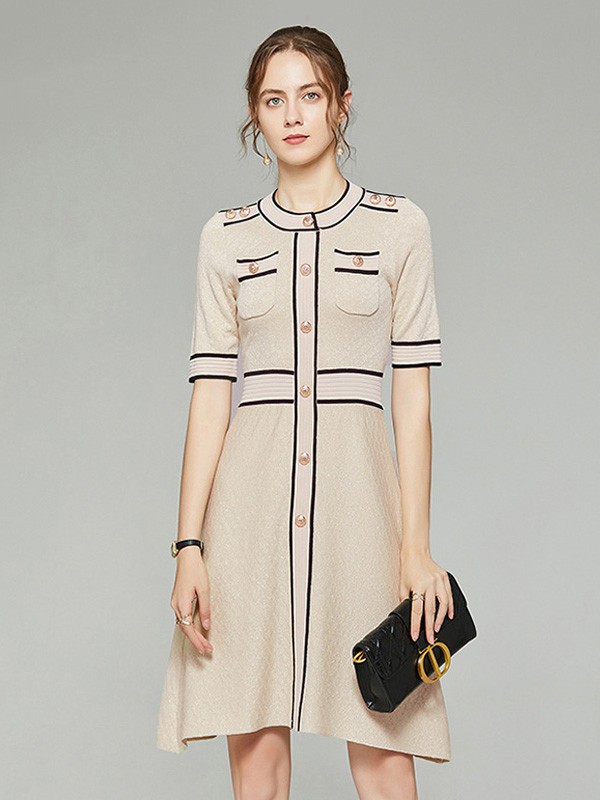 D.T.Z女装2022春夏季裸色连衣裙