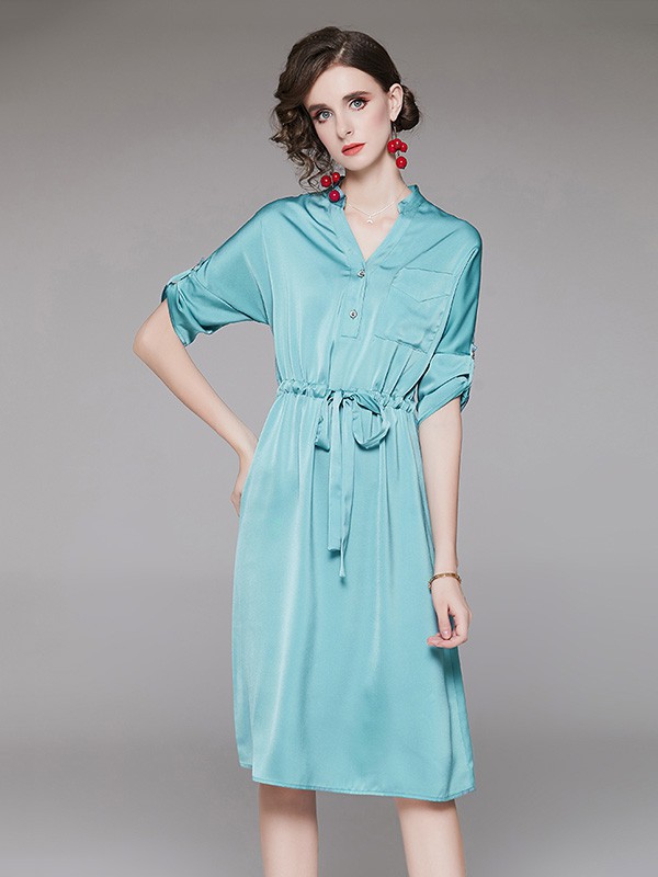 D.T.Z女装2022春夏季蓝色连衣裙