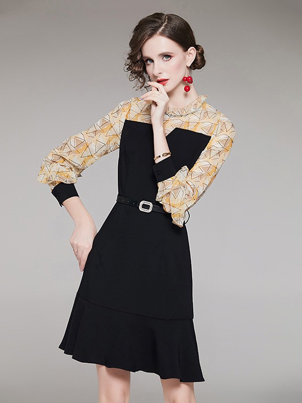 D.T.Z女装2022春夏季拼色连衣裙