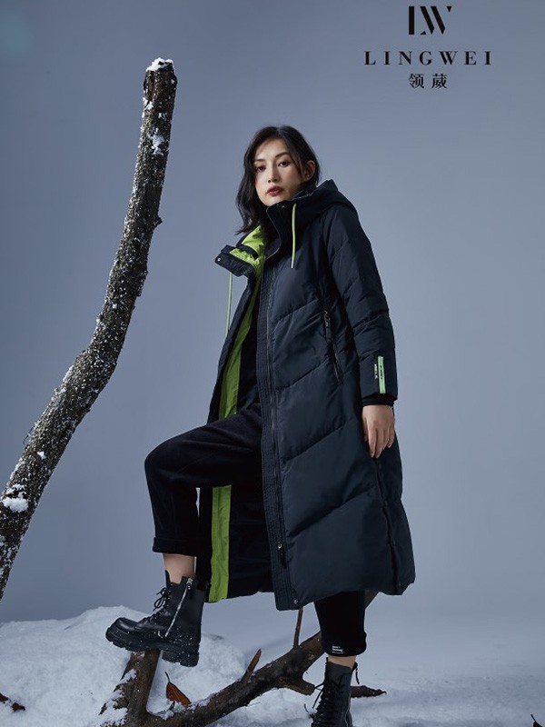 领葳女装2021秋冬季藏蓝色羽绒服
