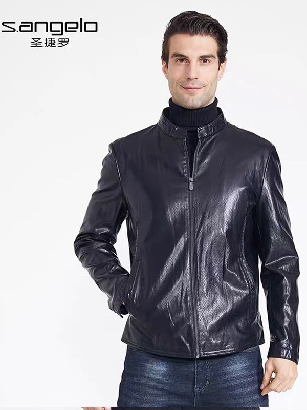 圣捷罗男装2021秋冬季黑色皮衣