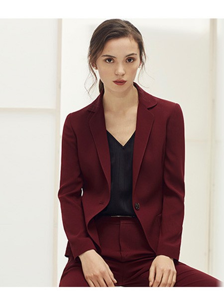 TIMMAX女装2022春夏季酒红色西装