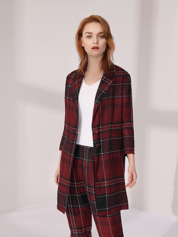 姿子女装2021秋冬季酒红色长裤