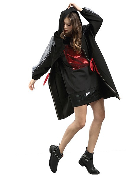 简姿女装2022春夏季黑色连衣裙