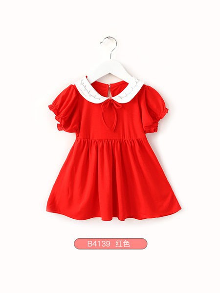 小贝壳童装2022春夏季红色连衣裙
