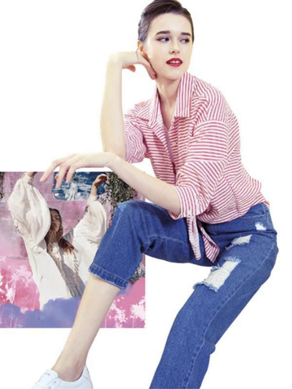 速购2022春夏季藏蓝色九分裤