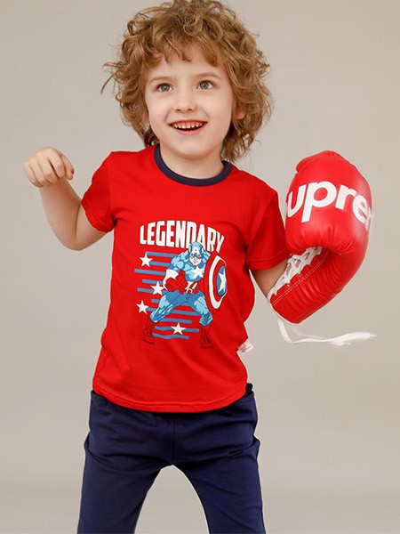 大布豆童装2022春夏季红色T恤