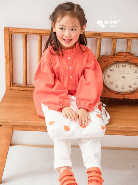 波波龙童装2021秋冬季橙色衬衫