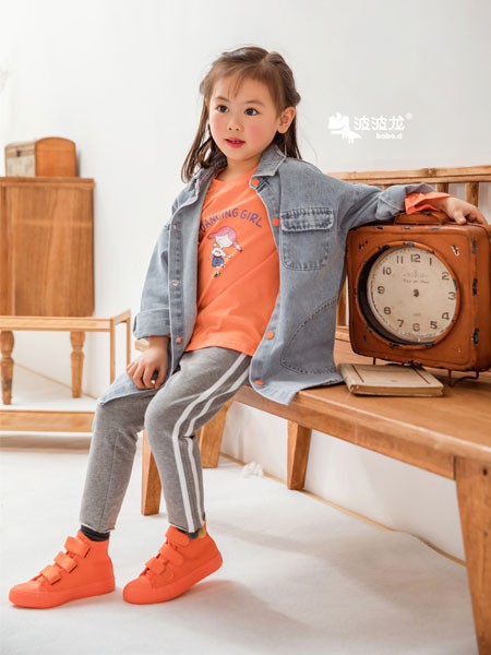 波波龙童装2021秋冬季橙色T恤